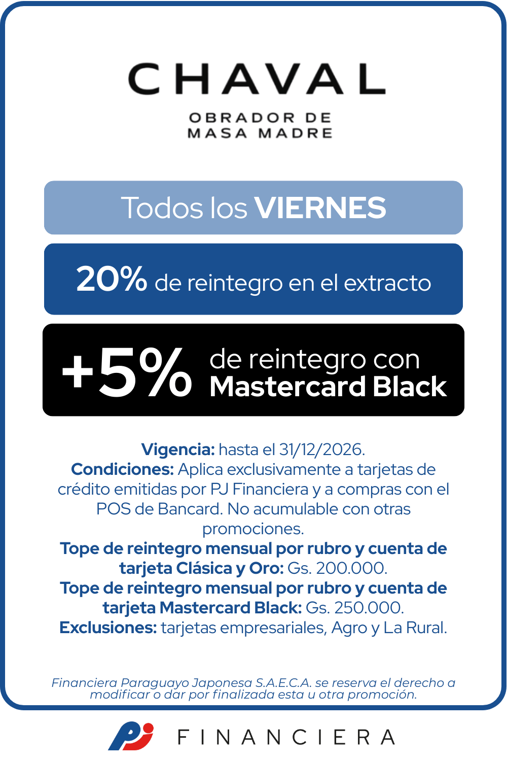 Obrador Chaval 20% Reintegro Gastronomía todos los viernes