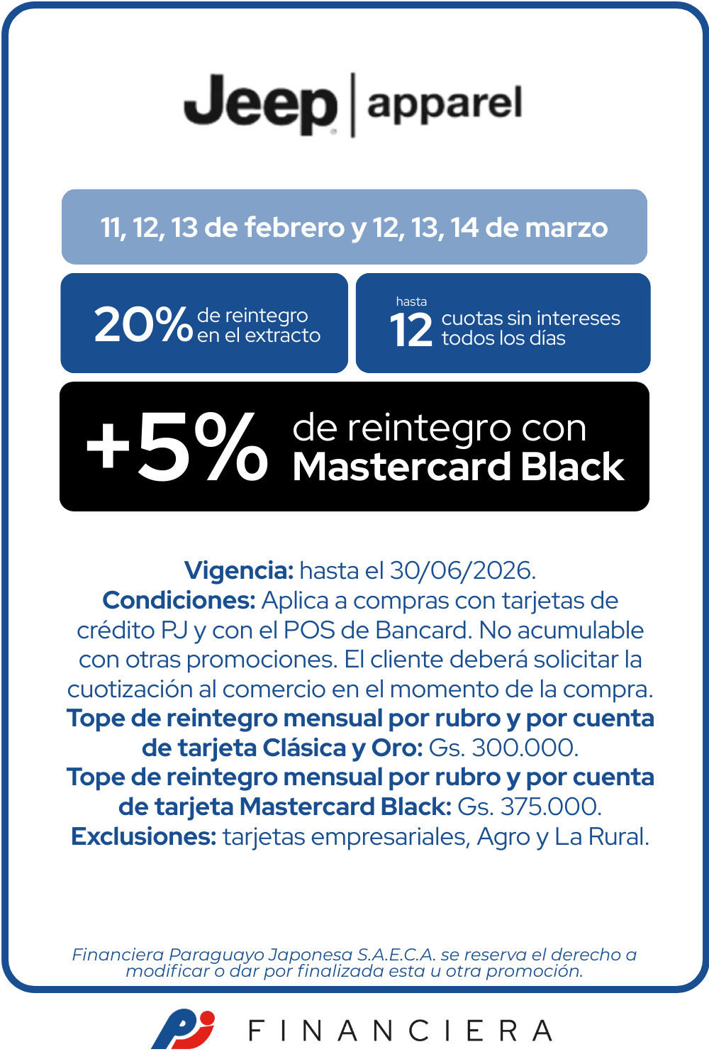 Jeep Apparel 20 de reintegro 12 cuotas sin intereses