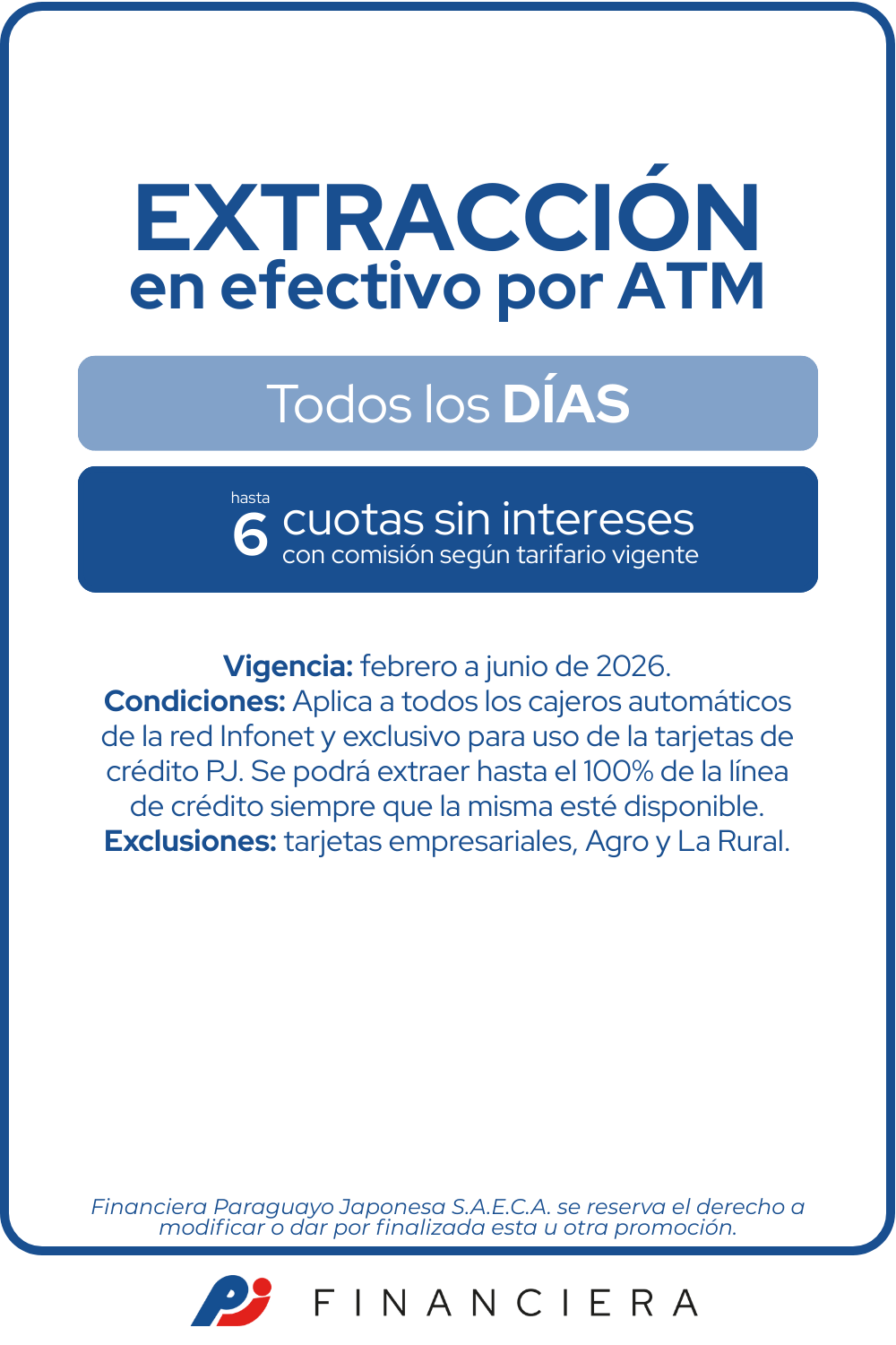 Extraccion de efectivo 6 cuotas sin intereses