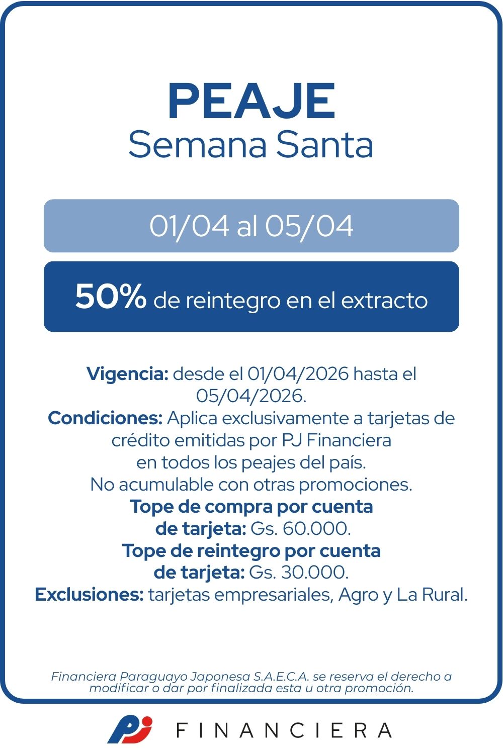 Peaje semana santa 50 de reintegro