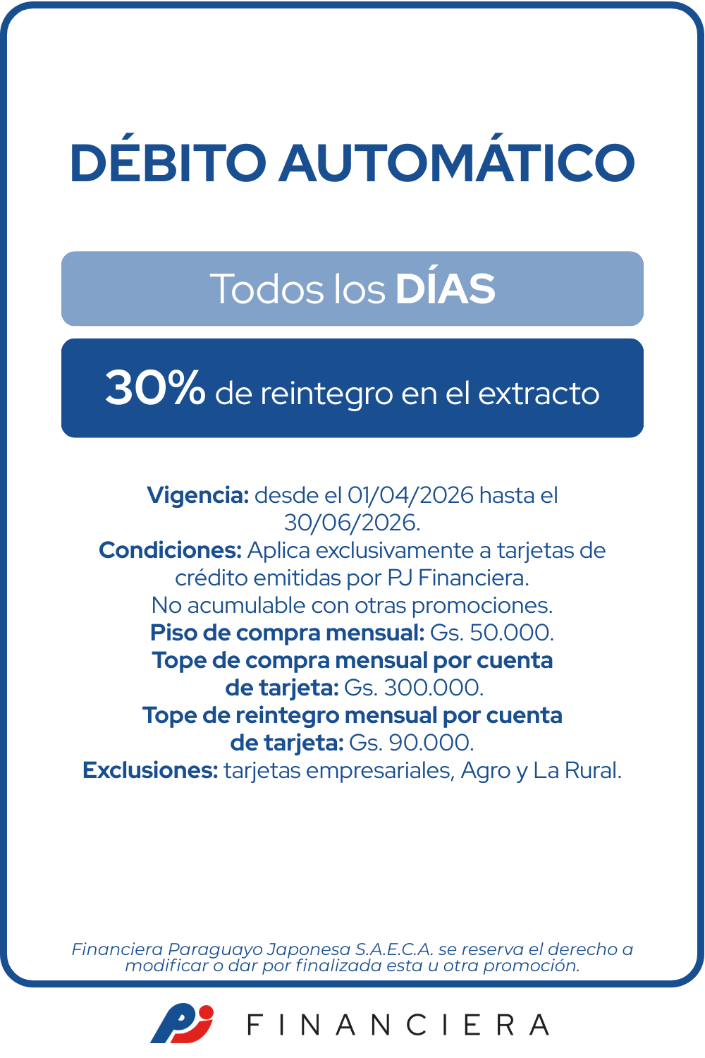 Debito automatico 30 de reintegro