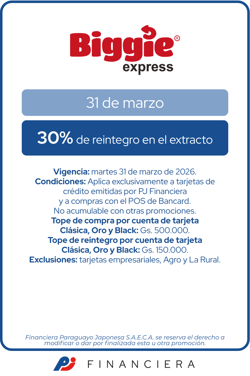 Biggie 30 de reintegro, todo el pais, asuncion