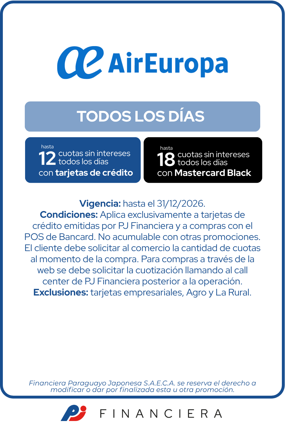 Aireuropa 12 cuotas sin intereses todos los dias