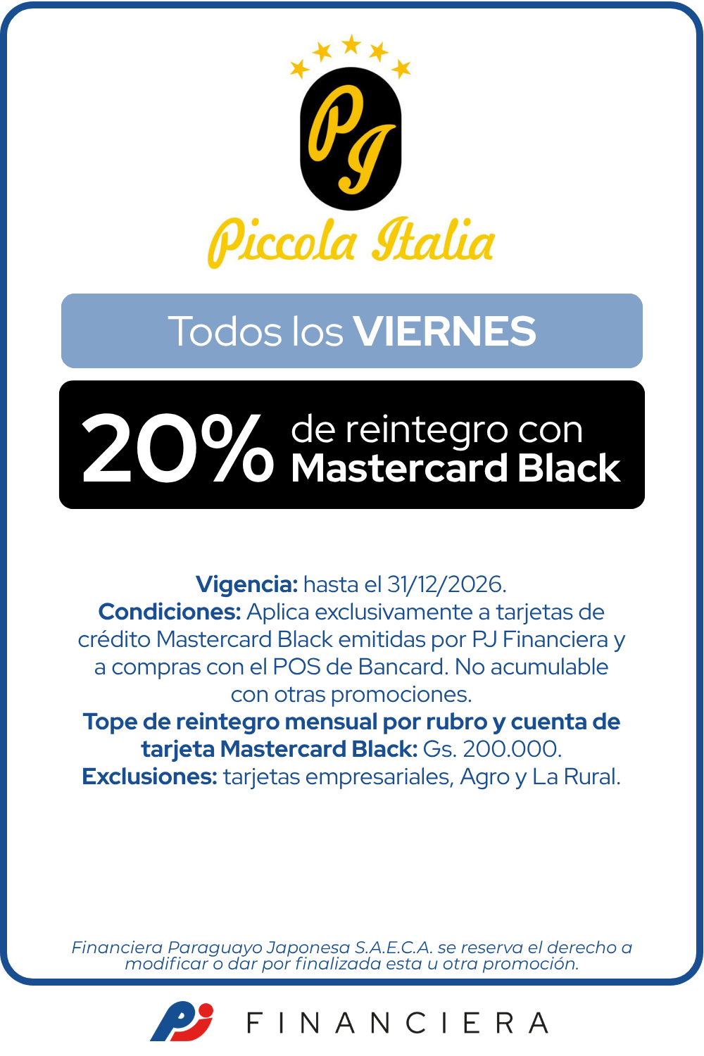 Piccola Italiana 20% de reintegro