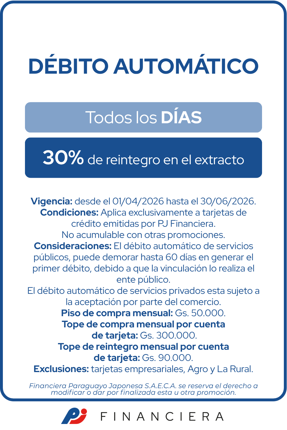 Debito automatico 30 de reintegro