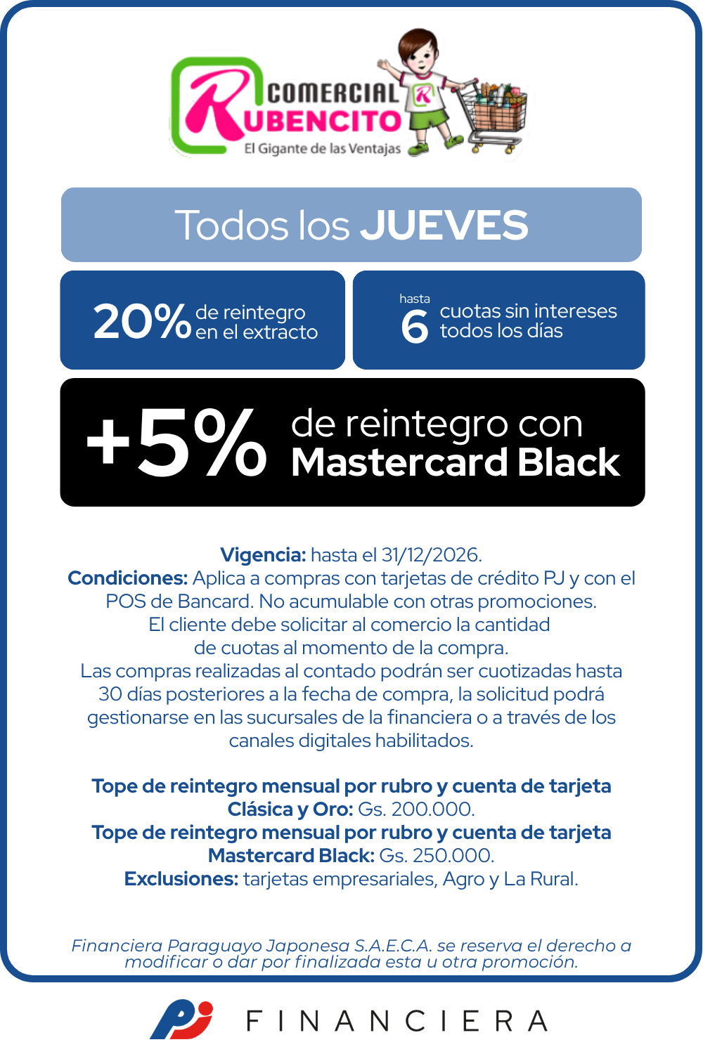 Lunes20% Reintegro Supermercado jueves 6 cuotas  San Lorenzo Central Guarambare