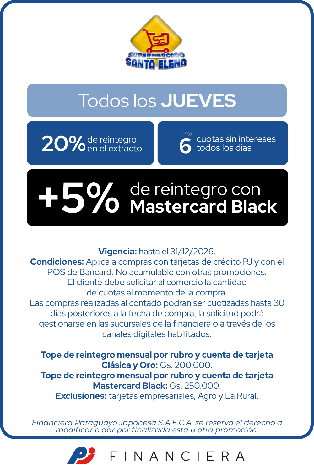 supermercado santa elena 20 de reintegro 6 cuotas sin intereses