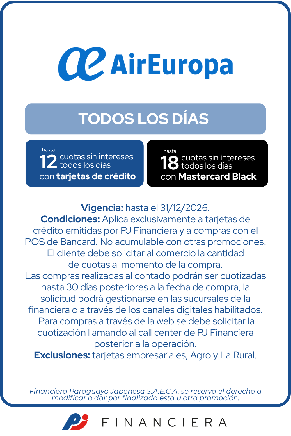 Aireuropa 12 cuotas sin intereses todos los dias