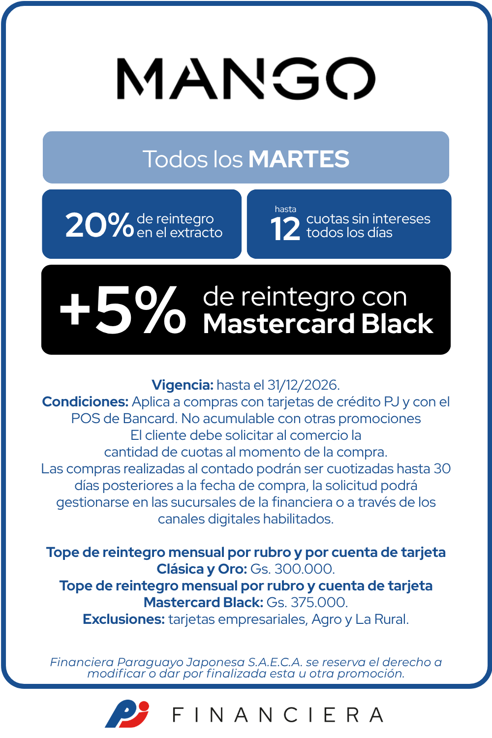 Mango 20 reintegro 12 cuotas martes