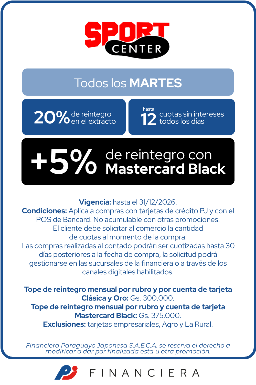 Sport Center 20 de reintegro martes de tiendas