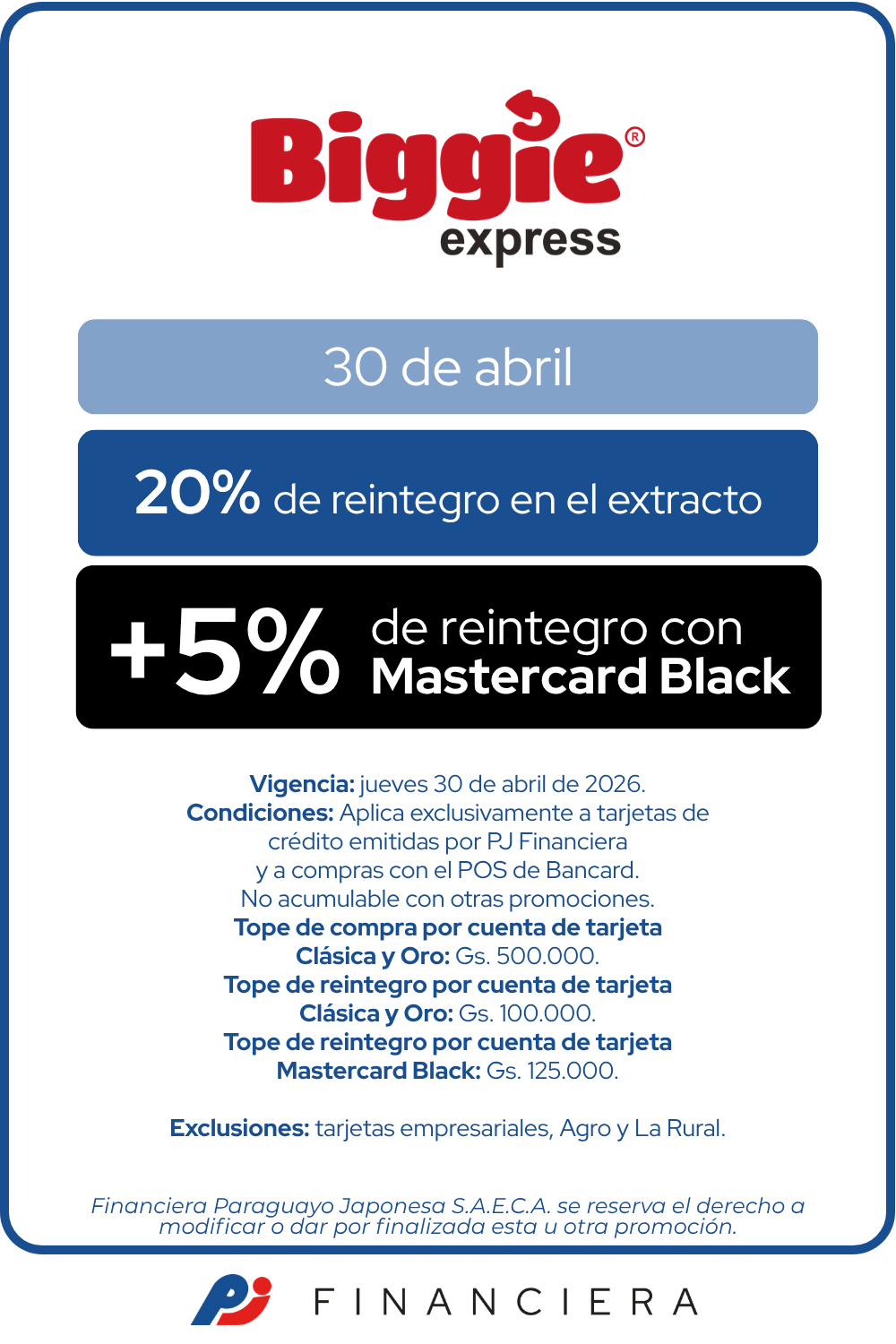 Biggie 20 de reintegro, todo el pais, asuncion