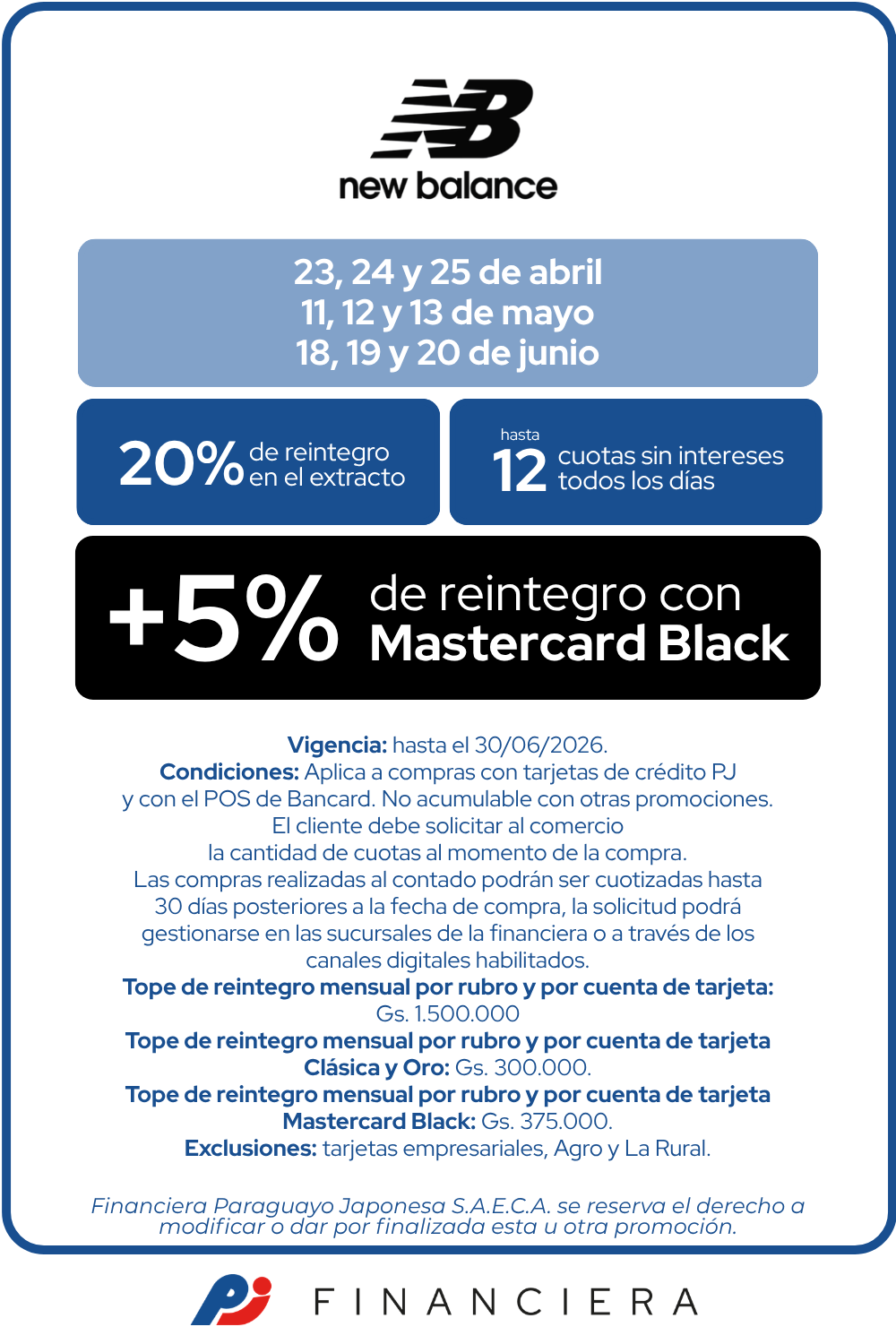 New Balance 20 de reintegro 12 cuotas sin intereses