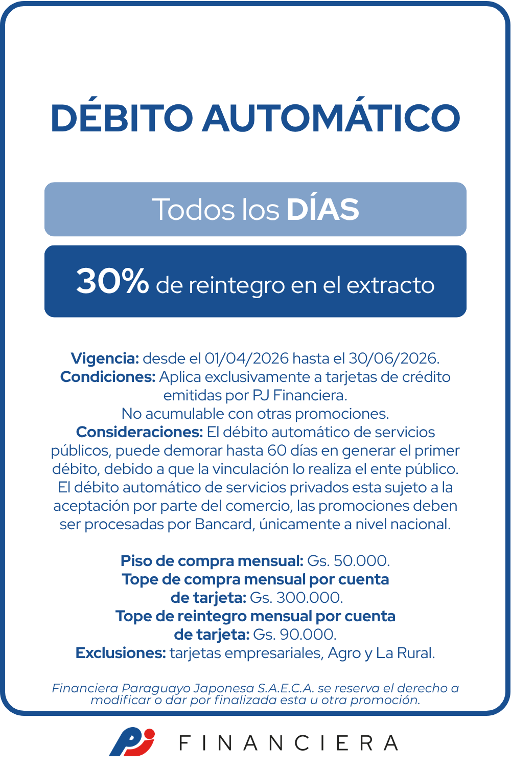 Debito automatico 30 de reintegro
