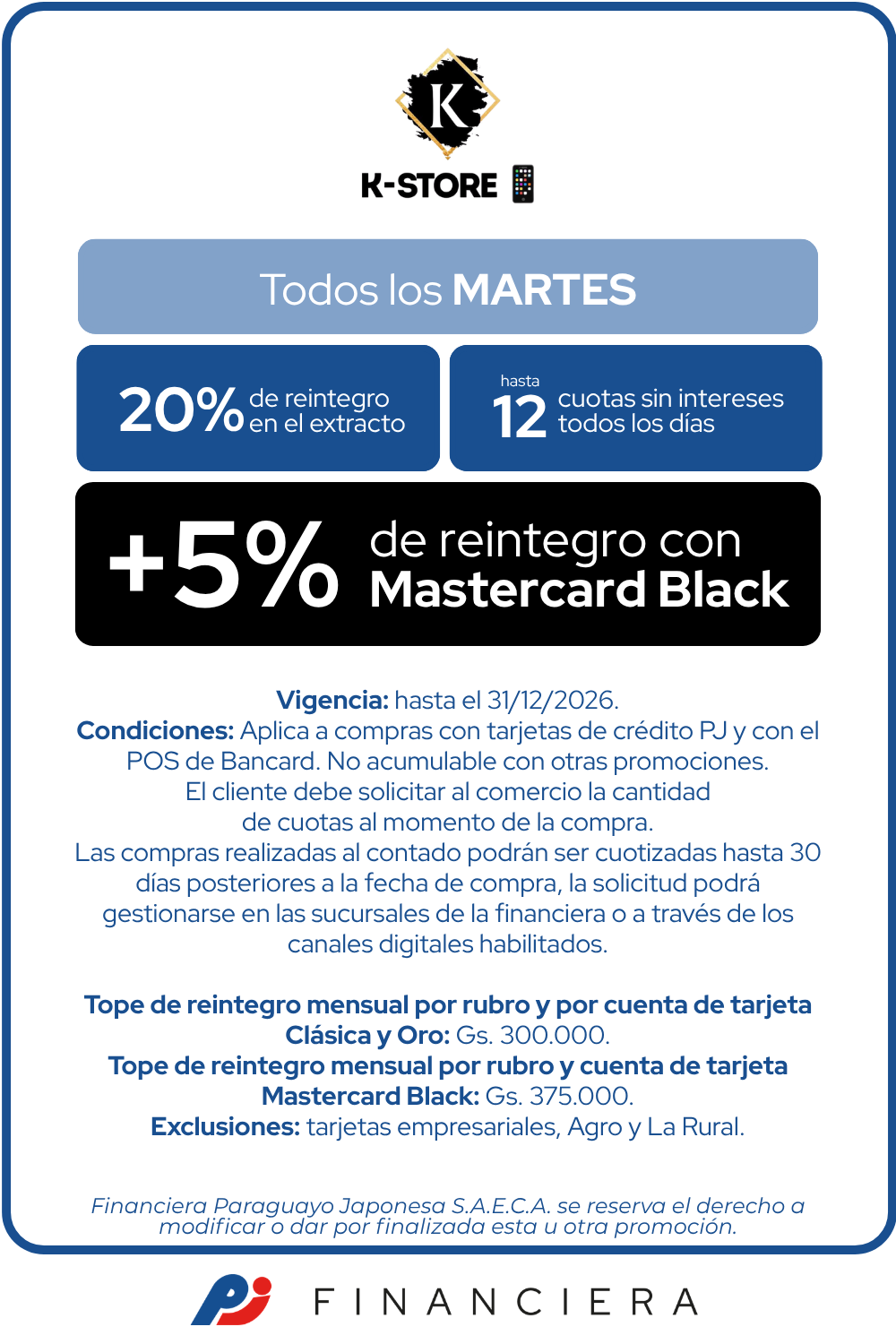 K store 20 de reintegro martes de tiendas 12 cuotas encarnacion