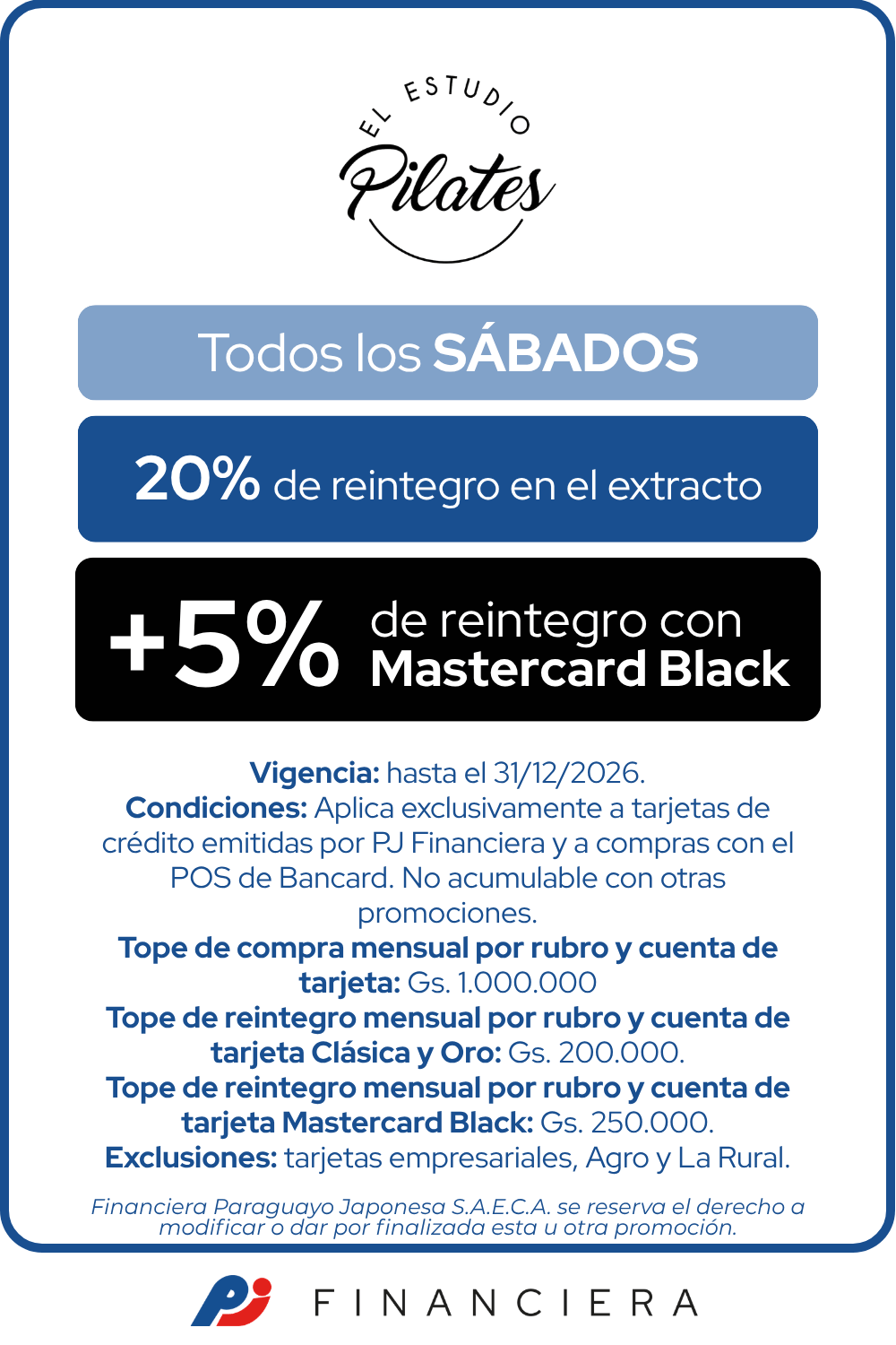 20% + 5% de Reintegro en el estudio pilates