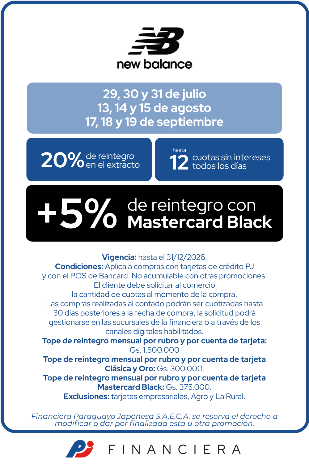 New Balance 20 de reintegro 12 cuotas sin intereses