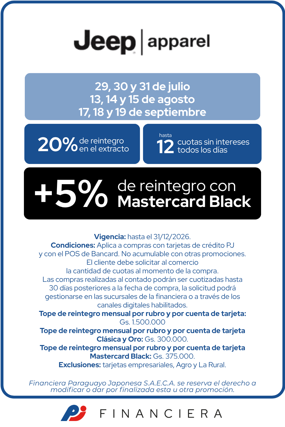 Jeep Apparel 20 de reintegro 12 cuotas sin intereses