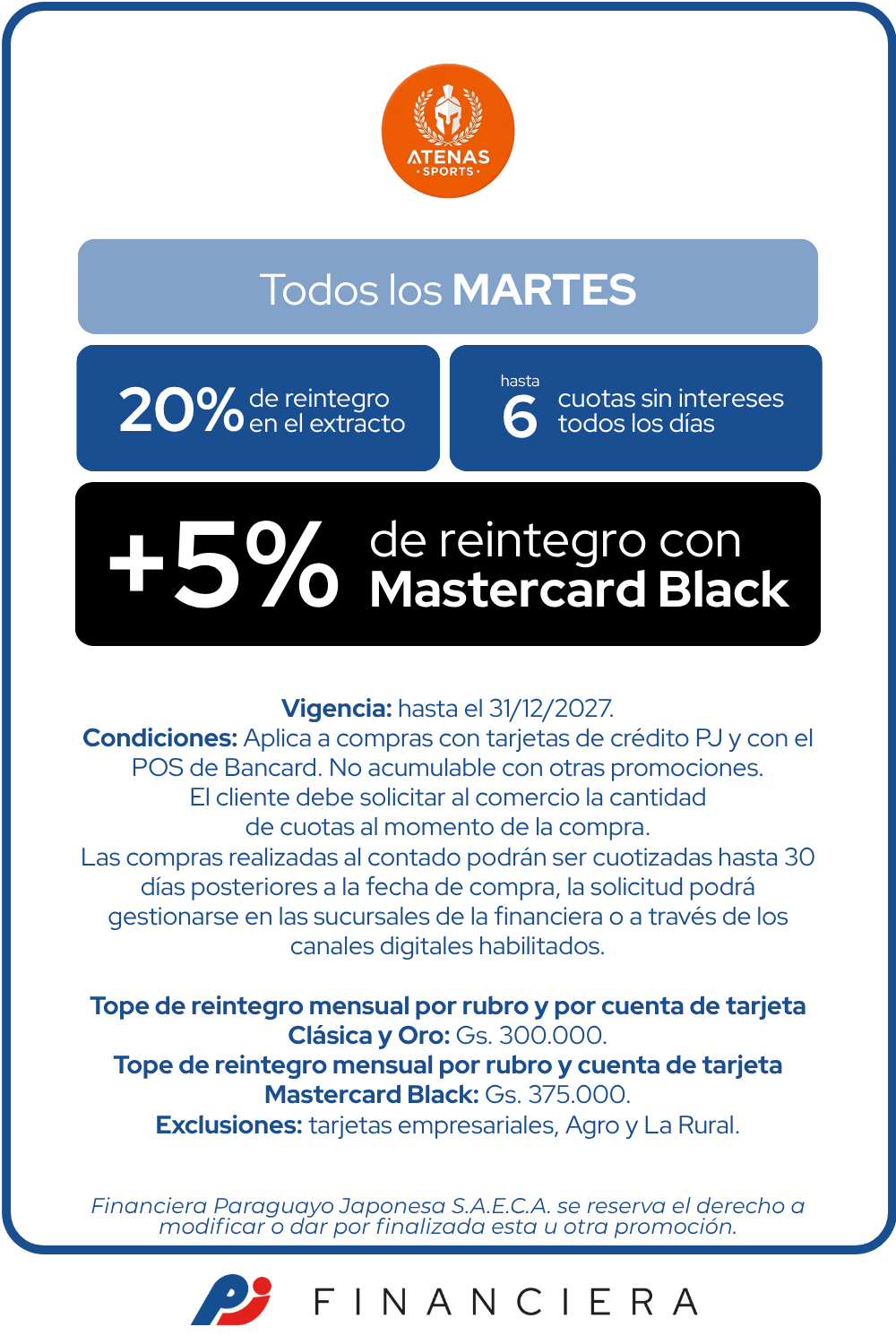Atenas sports 20 de reintegro martes